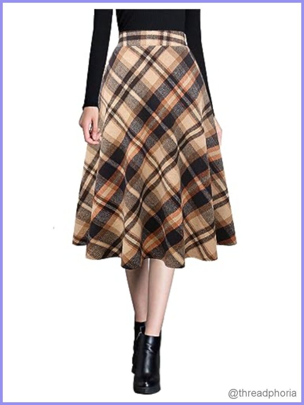 Wool Midi Skirt High Waist A-Line Flared with Pockets Winter Fall